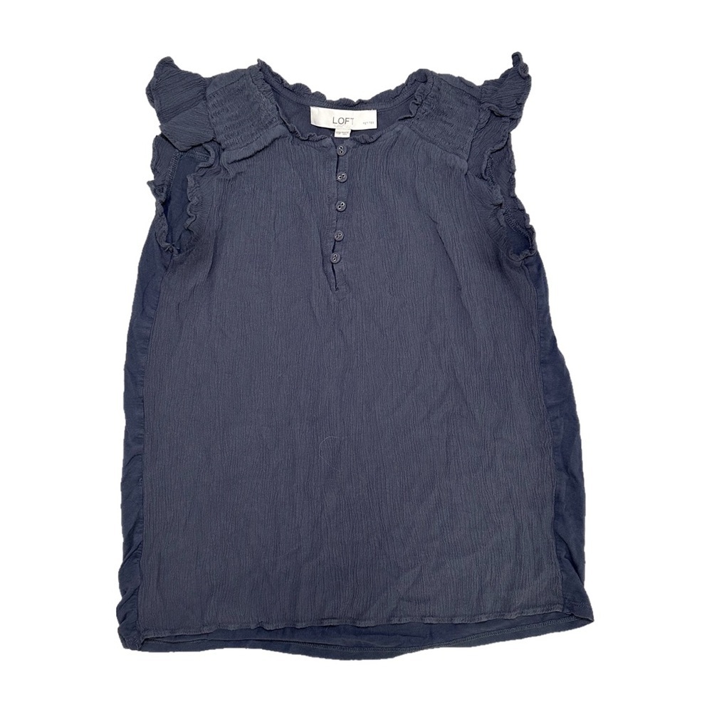 LOFT Petites Ruffle Button Mixed Media Top XXSP